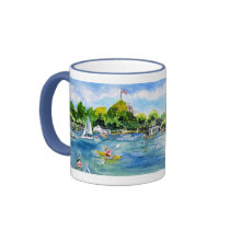 bell tower from the water panorama coffee mugs