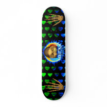 Ben skull blue fire and flames skateboard design.