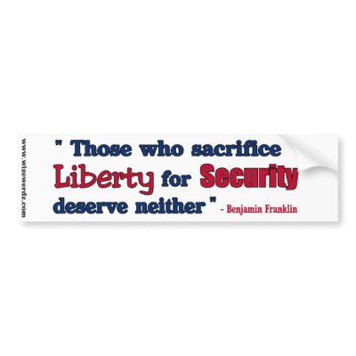 Benjamin Franklin - Liberty vs Security sticker Bumper Stickers by wizewerdz