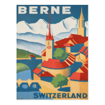 Berne Switzerland Vintage Travel Poster Postcard