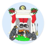 Bernese Mt Dog Santa Drops In Round Stickers