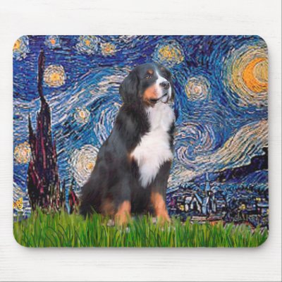 Bernese - Starry Night Mouse Pads by masterpiecedogs