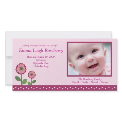 Berry Flower Garden 8x4 Photo Birth Announcement Photo Card Template by tootsiedoodle