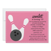 Berry Pink Pin Stripes Bowling Birthday Party Personalised Announcements
