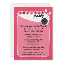 Berry Pink Retro Bowling Alley Bowling Birthday Personalized Invitations