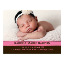 Berry Simply Charming Photo Birth Announcement Post Card