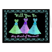 BEST FREND - Maid of Honour - Blue Green Purple Greeting Cards