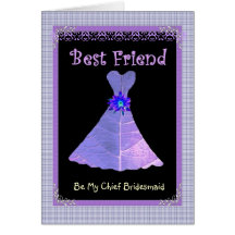 BEST FRIEND - Chief Bridesmaid Purple Gown Greeting Cards