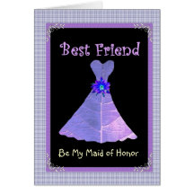 BEST FRIEND - Maid of Honour Purple Gown Plaid Tri Cards