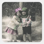 Best Friends, Children on Skis on Christmas Day Stickers