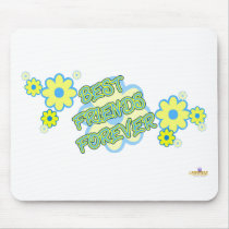 Best Friends Forever Blue Yellow Flowers Mouse Mat