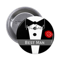 BEST MAN Custom Name Tux Wedding Button