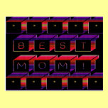 Best Mom Colored Blocks & Black Background postcards