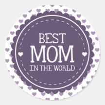Best Mom in the World Violet Hearts and Circle Sticker