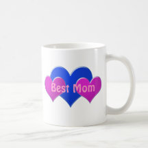 Best Mum, LOVE, pink and blue hearts Mugs