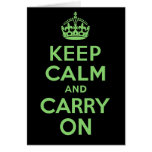 Best Price Keep Calm And Carry On Green Greeting Cards