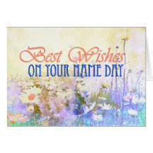 Best wishes on your name day, meadow of daisies greeting card