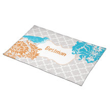 Bestman Sea Blue Vintage Bird Coral and Grey Placemat