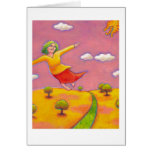 Better Days - Flying Girl and her cat fun art Card