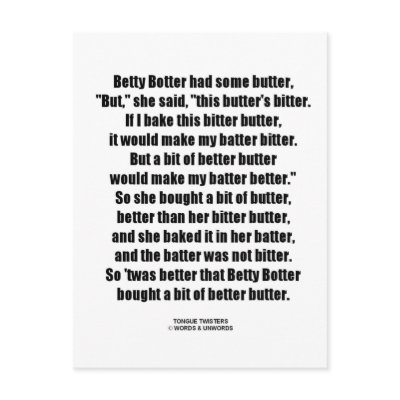 Betty Botter Bitter Butter Better (Tongue Twister) by wordsunwords