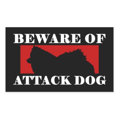 Beware of Attack Dog - American Eskimo Dog Round Sticker by MenagerieMayhem