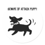 Beware of Attack Puppy Round Sticker