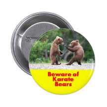 Beware of karate bears pinback buttons