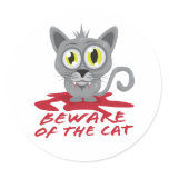 Beware Of The Cat Round Stickers
