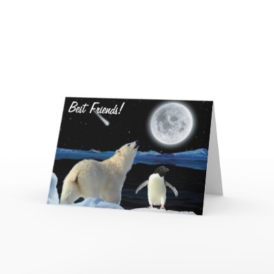 BFF Best Friends Forever POLAR BEAR & PENGUIN Card by RavenSpiritPrints