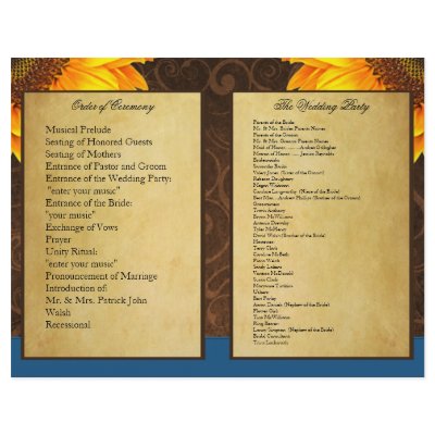 Bi Fold Blue Sunflower Wedding Ceremony Programs by natureprints