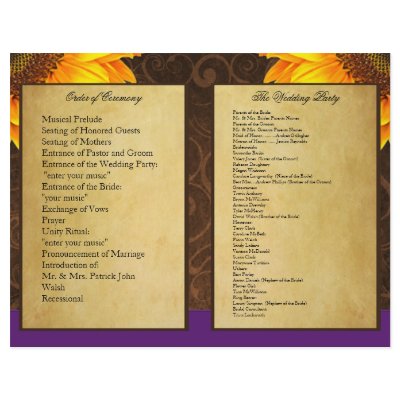 Bi Fold Purple Sunflower Wedding Ceremony Programs by natureprints