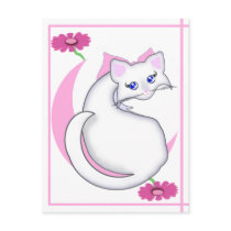 Bianca Toon Kitty Tickled Pinks w Flowers Postcard