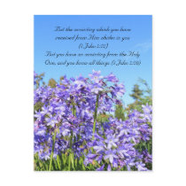 Bible passage, blue flowers & blue sky post card