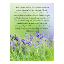 Bible passage, bluebells close up postcard