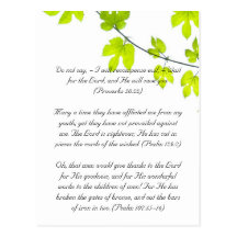Bible passage, green leaves post card