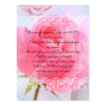Bible passage, pink roses on blue post cards
