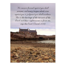 Bible passage, Scottish seaside and old houses Postcard