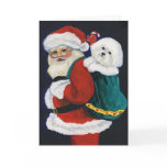 "Bichon Frise and Santa" Dog Art Christmas Card