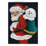 "Bichon Frise and Santa" Dog Art Christmas Card