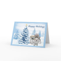 Bichon Frise Christmas Card Blue Tree
