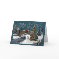 Bichon Frise Christmas Card Evening
