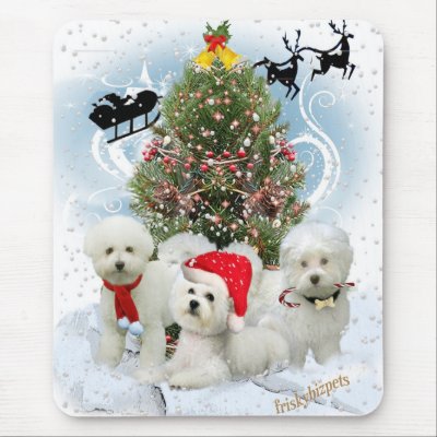 Bichon Frise Family Await Visit From Santa gifts Mousepads by friskybiz