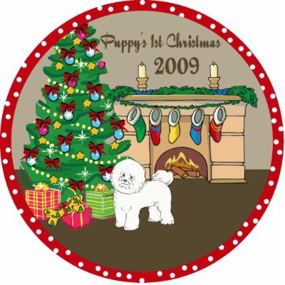 Bichon Frise Puppy's First Christmas Ornament 2009 Photo Cutouts by freespiritdesigns