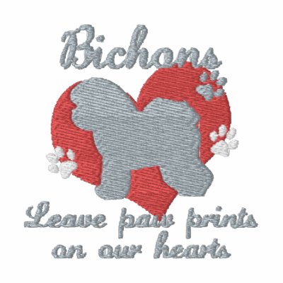Bichons Leave Paw Prints Pink Embroidered Shirt by MenagerieMayhem