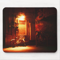 Bicycle in Dark Alley Mousepads