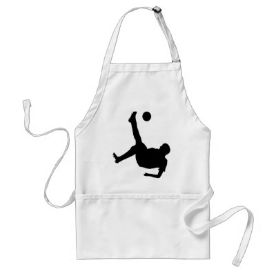 bicycle kick soccer player aprons by Tomaniac