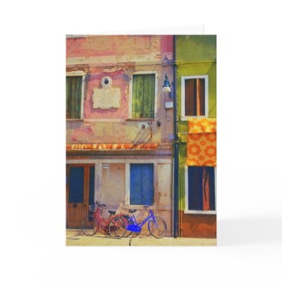 Bicycles in Burano Italy Venice Greeting Card by BellaRossini