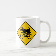 Bicycling Deer Crossing Highway Sign Coffee Mug