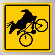 Bicycling Deer Crossing Highway Sign Print