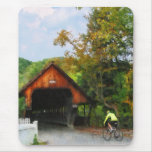 Bicyclist at Middle Bridge Woodstock VT Mouse Mat